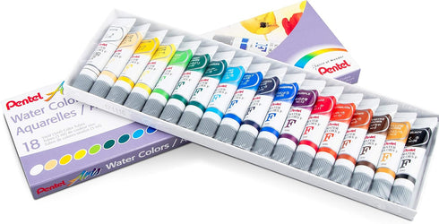 PENTEL ARTS WATER COLORS, ASSORTED COLORS, PACK OF 18